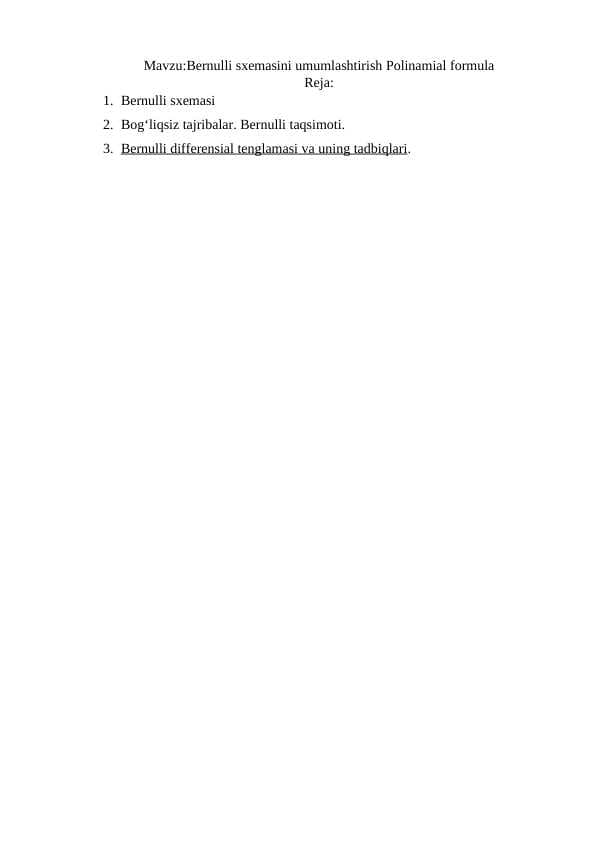 Bernulli sxemasini umumlashtirish Polinamial formula