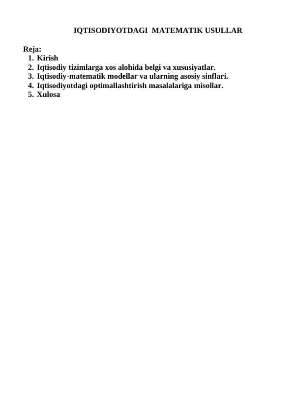 IQTISODIYOTDAGI MATEMATIK USULLAR