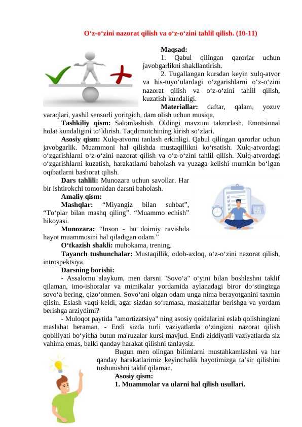 "O'z-o'zini nazorat qilish va o'z-o'zini tahlil qilish" Amaliy mashg'ulot