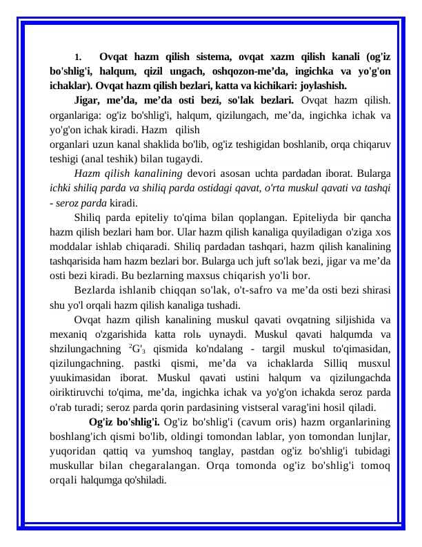 Ovqat hazm qilish sistemasi referat
