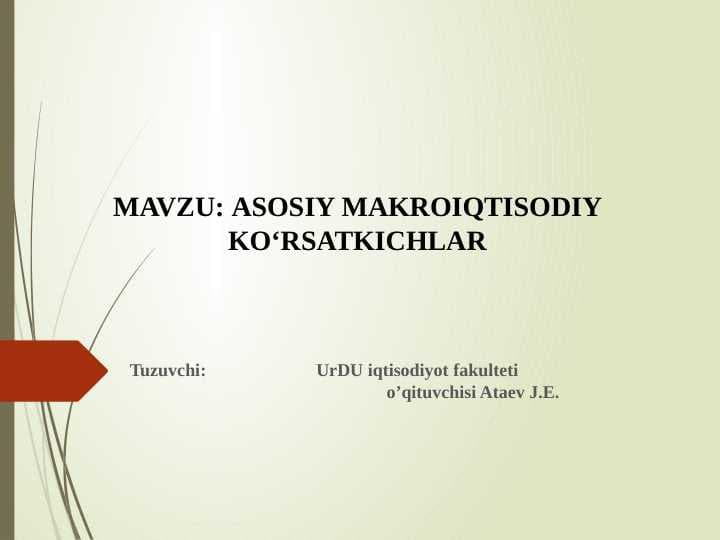 ASOSIY MAKROIQTISODIY KO‘RSATKICHLAR
