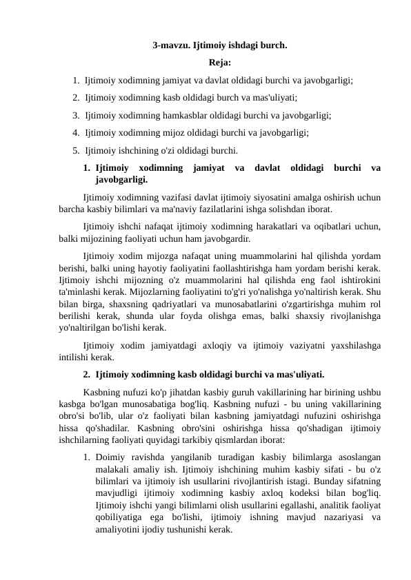 Ijtimoiy ishdagi burch.
