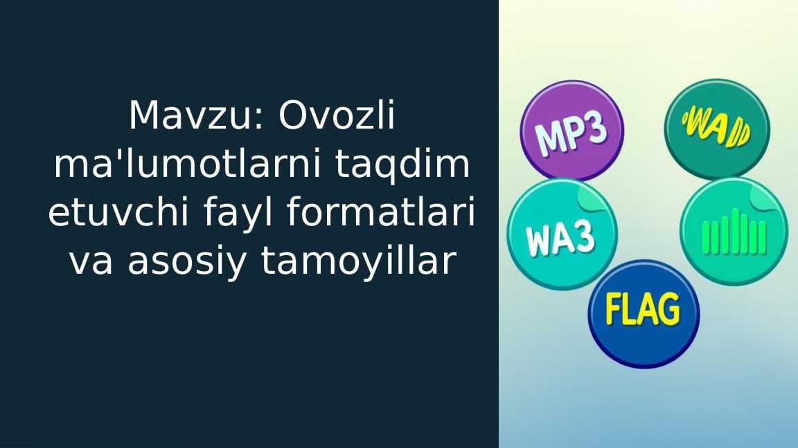 Ovozli ma'lumotlarni taqdim etuvchi fayl formatlari va asosiy tamoyillar