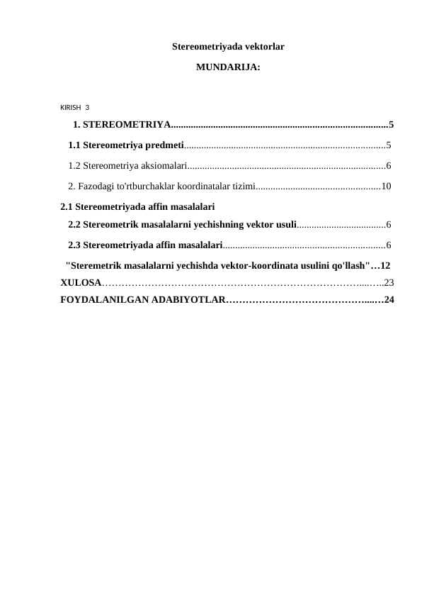 Stereometriyada vektorlar