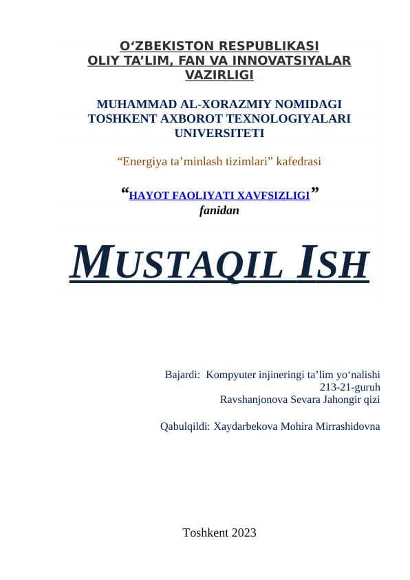 Yong‘in xavfsizligi va yong‘in oldini olish. Yong‘in o‘chirish tizimlari.