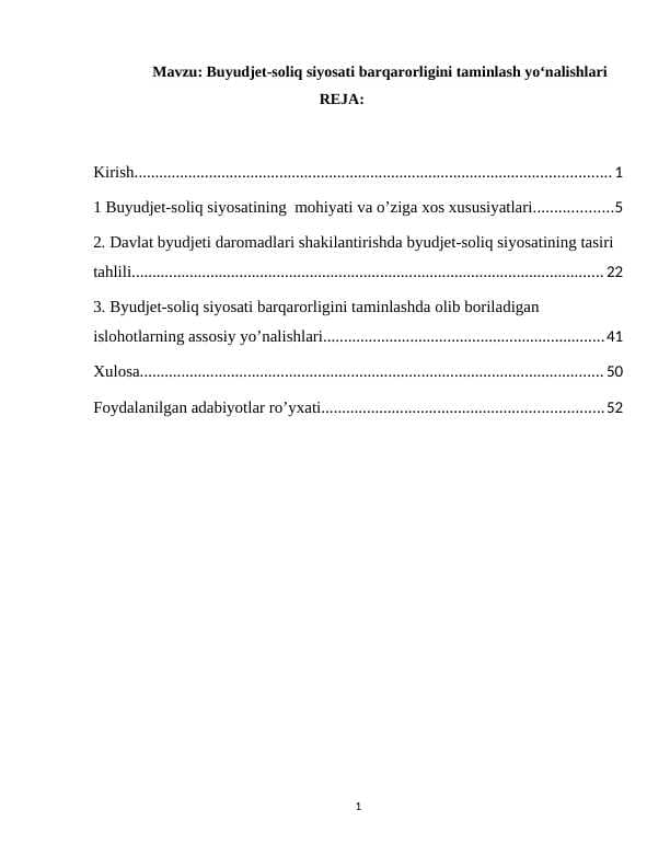 Buyudjet-soliq siyosati barqarorligini taminlash yo‘nalishlari