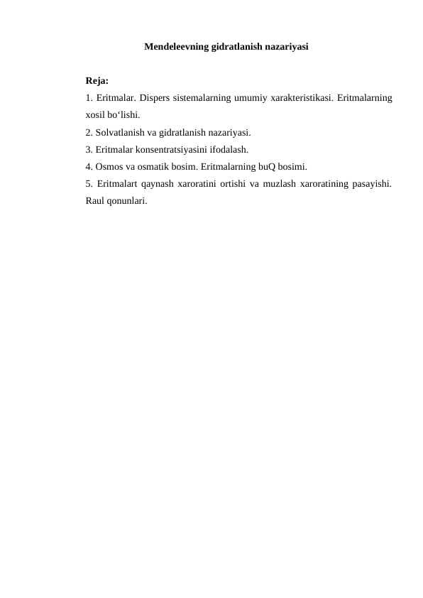 Mendeleevning gidratlanish nazariyasi