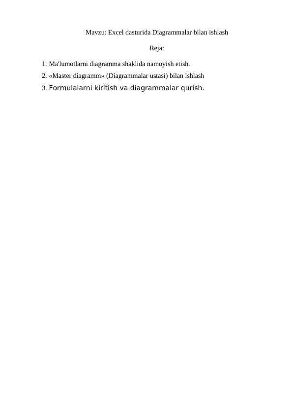 Excel dasturida Diagrammalar bilan ishlash