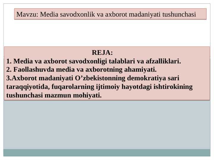Media savodxonlik va axborot madaniyati tushunchasi