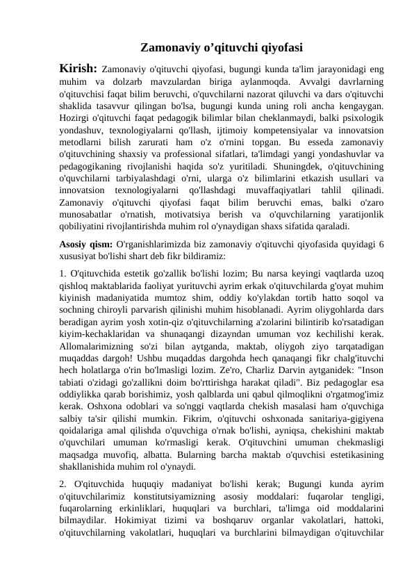 Zamonaviy o’qituvchi qiyofasi