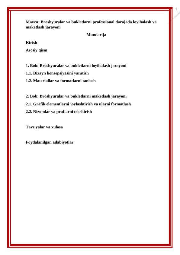 Broshyuralar va bukletlarni professional darajada loyihalash va maketlash jarayoni