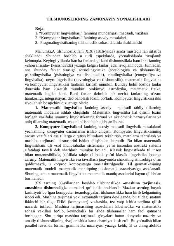 TILSHUNOSLIKNING ZAMONAVIY YO‘NALISHLARI