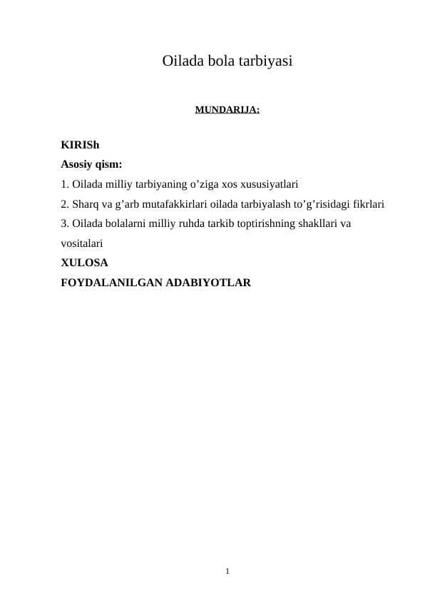Oilada bola tarbiyasi