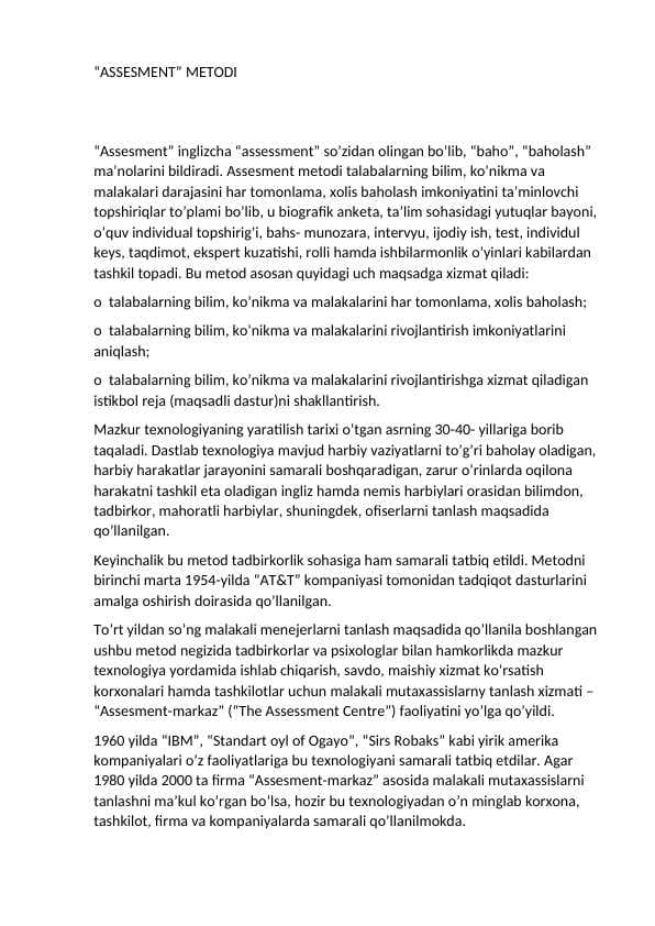 “ASSESMENT” METODI