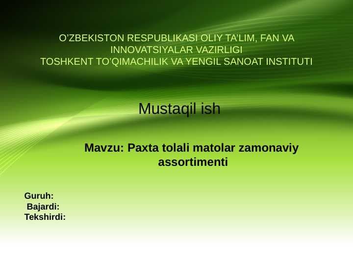 Paxta tolali matolar zamonaviy  assortimenti