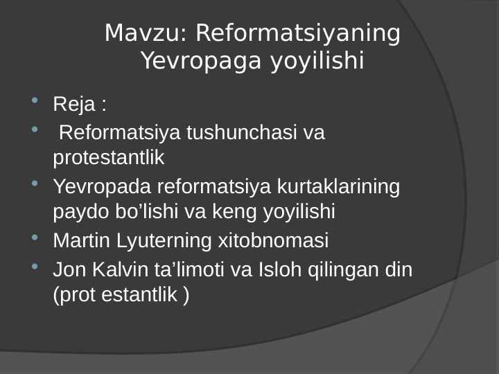 Reformatsiyaning Yevropaga yoyilishi