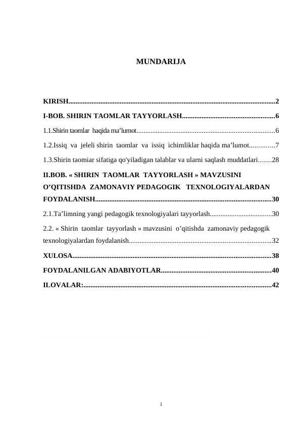 Shirin taomlar tayyorlash ”mavzusini o’qitishda zamonaviy pedagogik texnologiyalardan foydalanish
