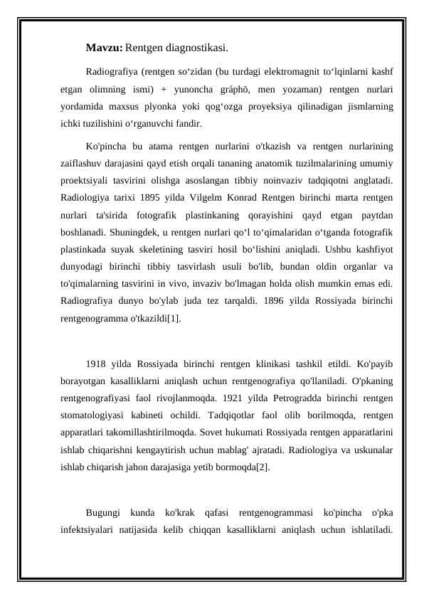 Rentgen diagnostikasi