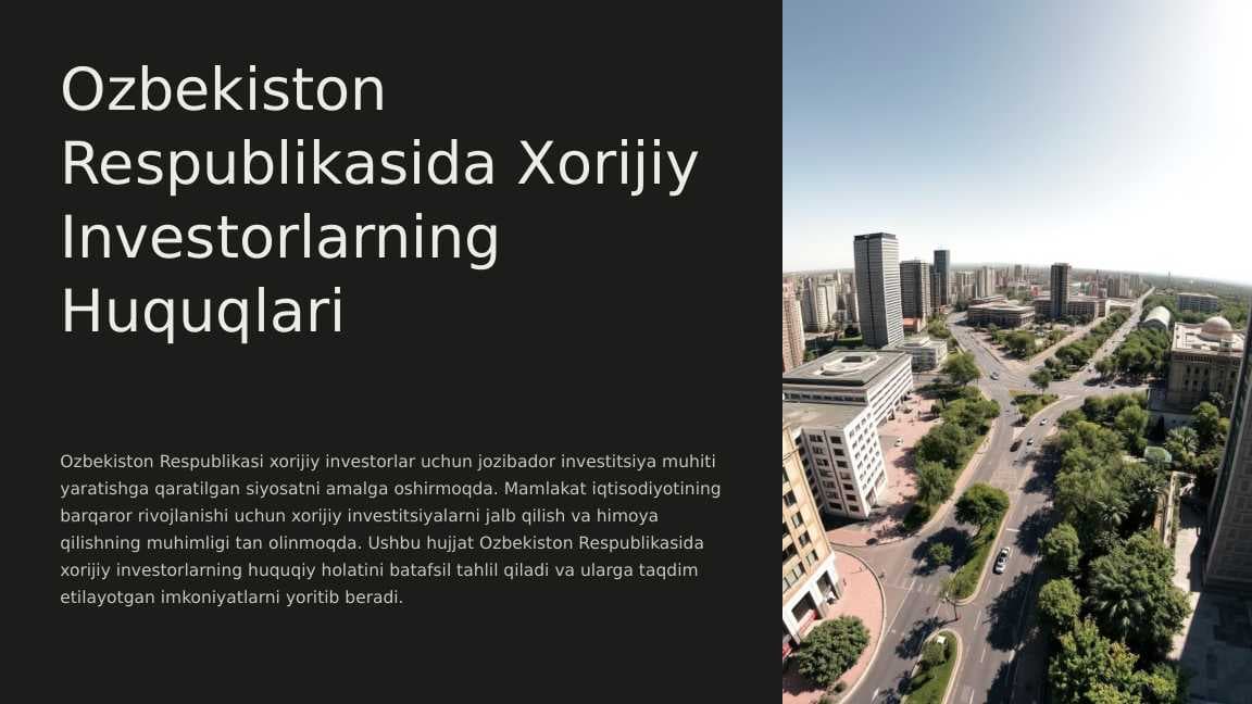 O'zbekiston Respublikasida Xorijiy Investorlarning Huquqlari