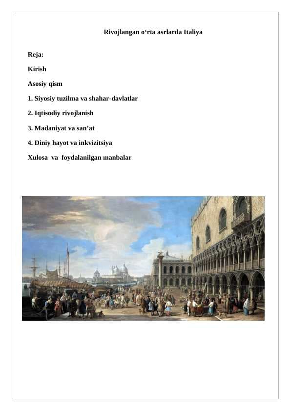 Rivojlangan o‘rta asrlarda Italiya