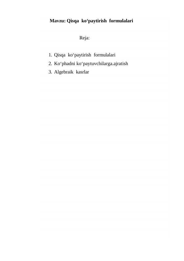 Qisqa  ko‘paytirish  formulalari