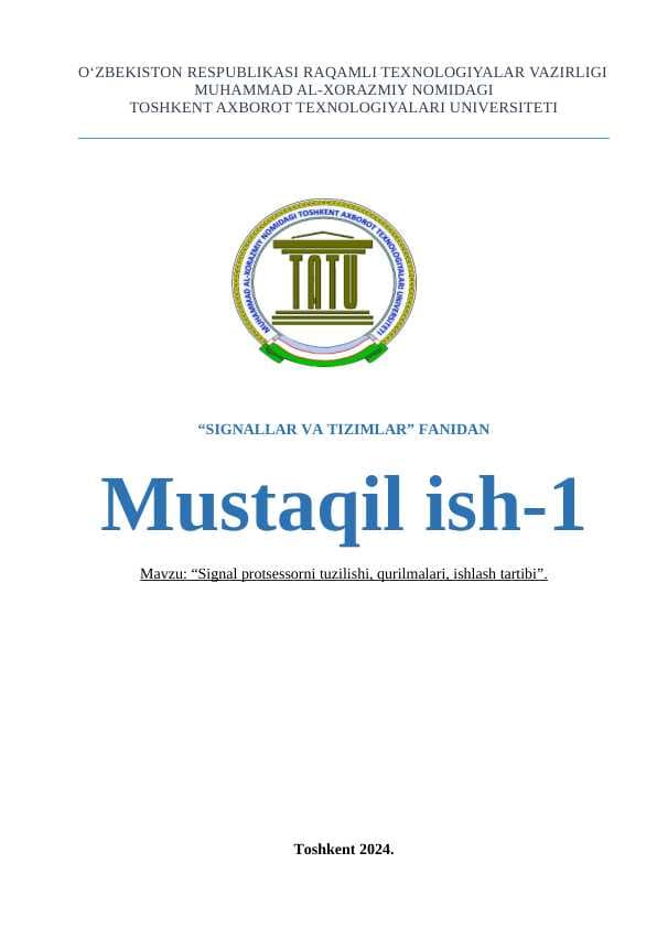 Signal protsessorni tuzilishi, qurilmalari, ishlash tartibi