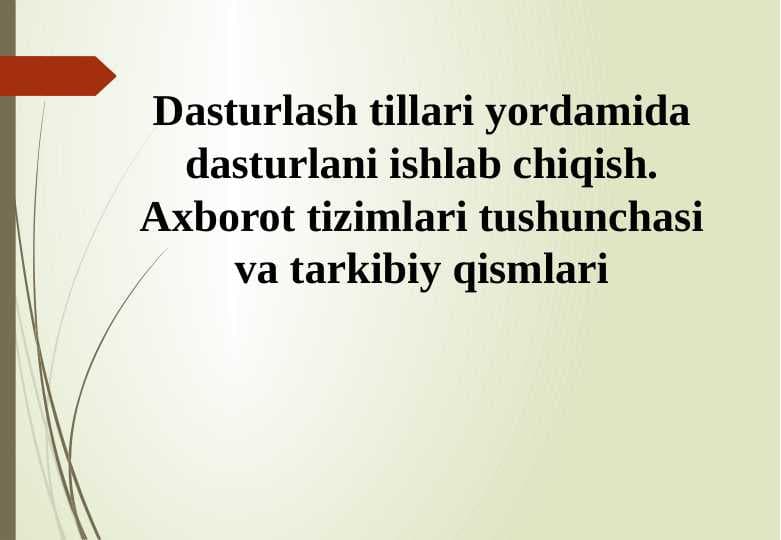Dasturlash tillari yordamida dasturlani ishlab chiqish. Axborot tizimlari tushunchasi va tarkibiy qismlari