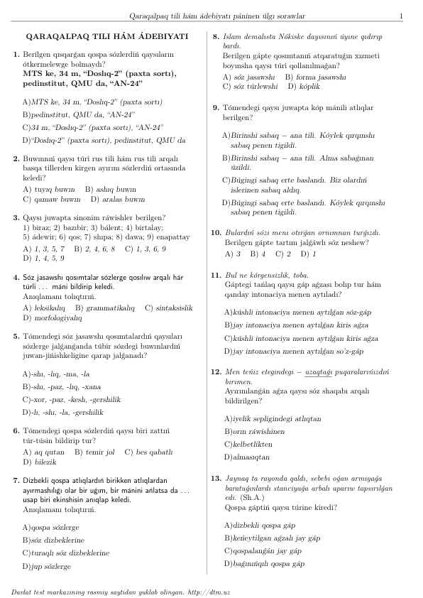 Qoraqalpoq-tili test