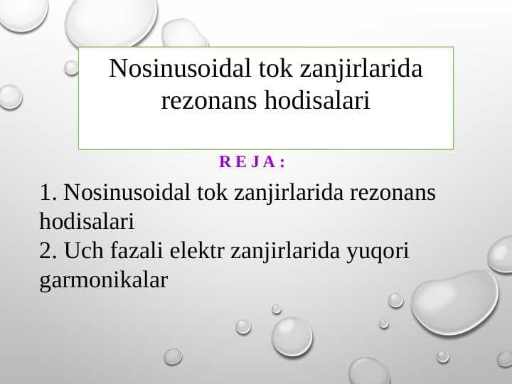 Nosinusoidal tok zanjirlarida rezonans hodisalari
