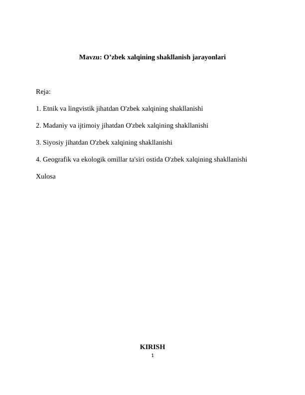 O’zbek xalqining shakllanish jarayonlari. mustaqil ishi.docx