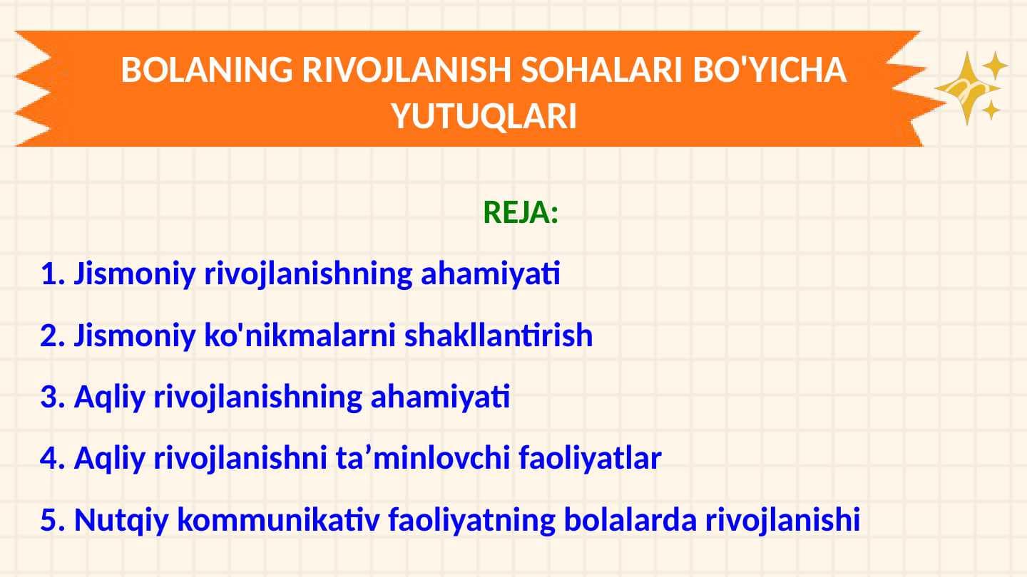BOLANING RIVOJLANISH SOHALARI BO'YICHA YUTUQLARI