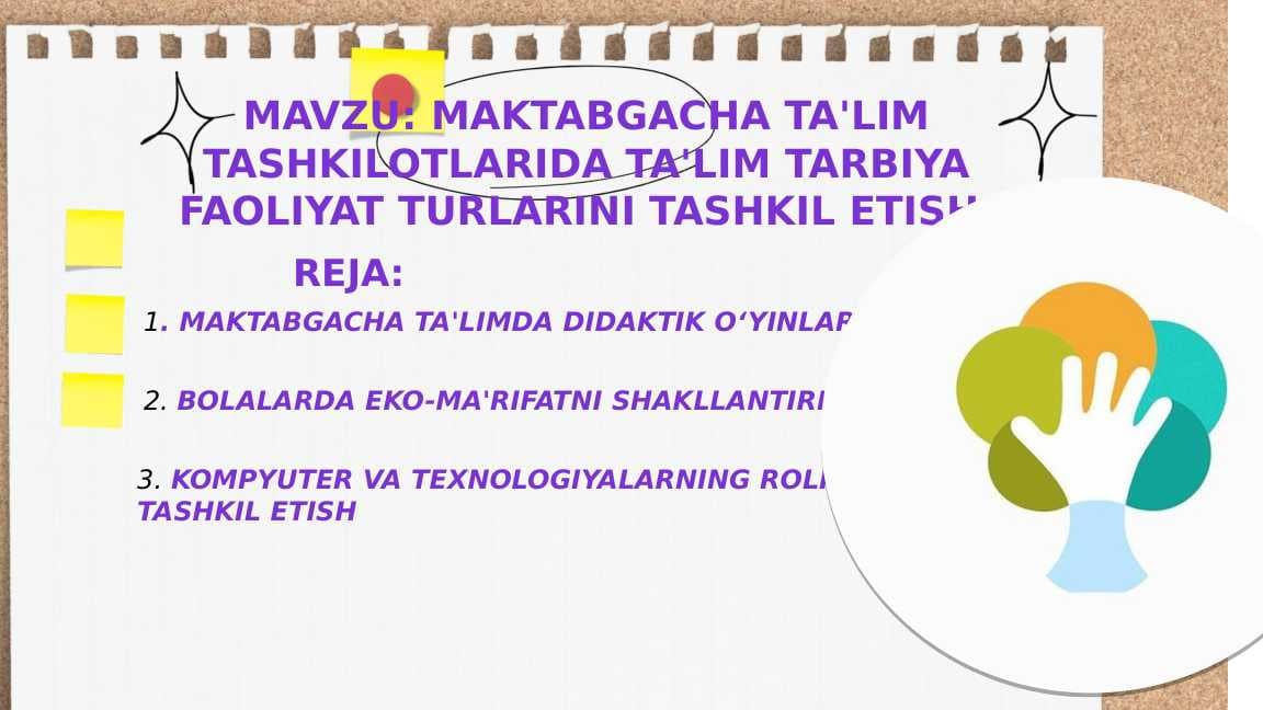 Maktabgacha ta'lim tashkilotlarida ta'lim tarbiya faoliyat turlarini tashkil etish