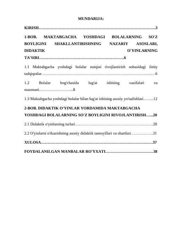 . MAKTABGACHA YOSHDAGI BOLALARNING SO'Z BOYLIGINI SHAKLLANTIRISHNING NAZARIY ASOSLARI, DIDAKTIK O'YINLARNING TA'SIRI