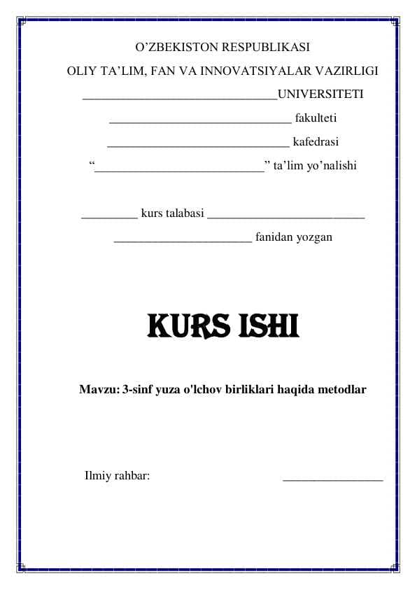 3-sinf yuza o'lchov birliklari haqida metodlar