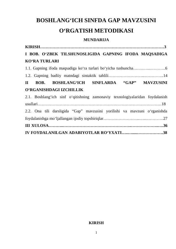 Boshlang‘ich sinfda gap mavzusini o‘rgatish metodikasi