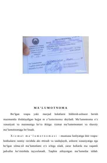 Ma'lumotnoma yozish qoidalari