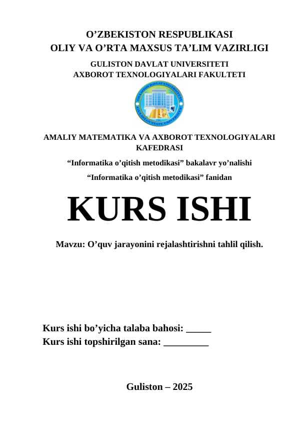O’quv jarayonini rejalashtirishni tahlil qilish