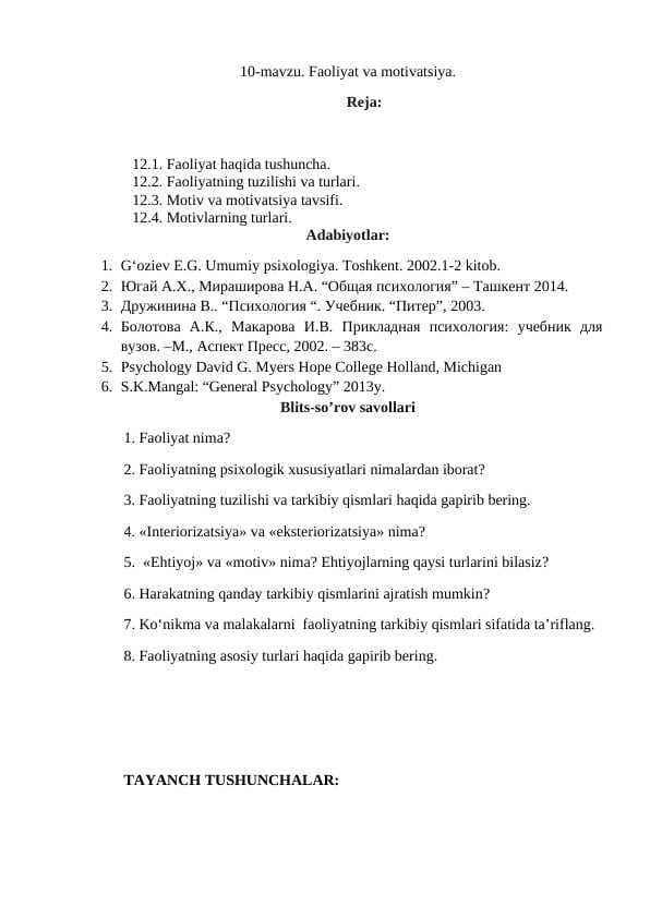 Faoliyat va motivatsiya.