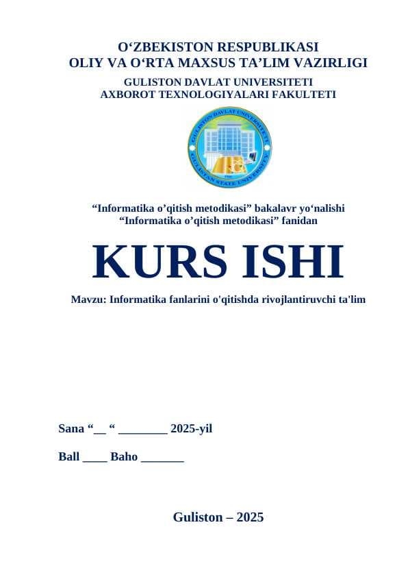 Informatika fanlarini o'qitishda rivojlantiruvchi ta'lim
