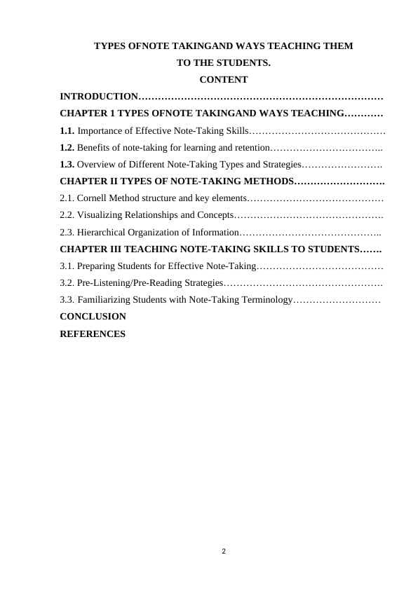 TYPES OFNOTE TAKINGAND WAYS TEACHING THEM  TO THE STUDENTS