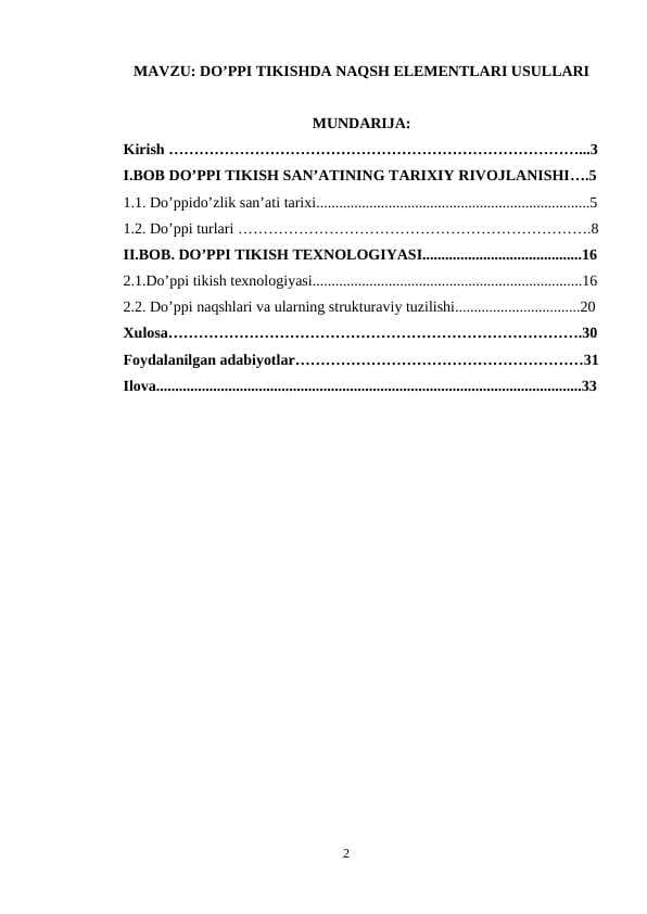 Do'ppi tikishda naqsh elementlari usullari