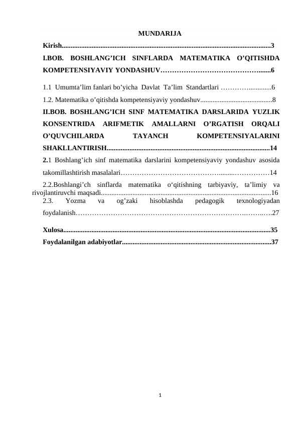 BOSHLANG‘ICH SINFLARDA MATEMATIKA O‘QITISHDA KOMPETENSIYAVIY YONDASHUV