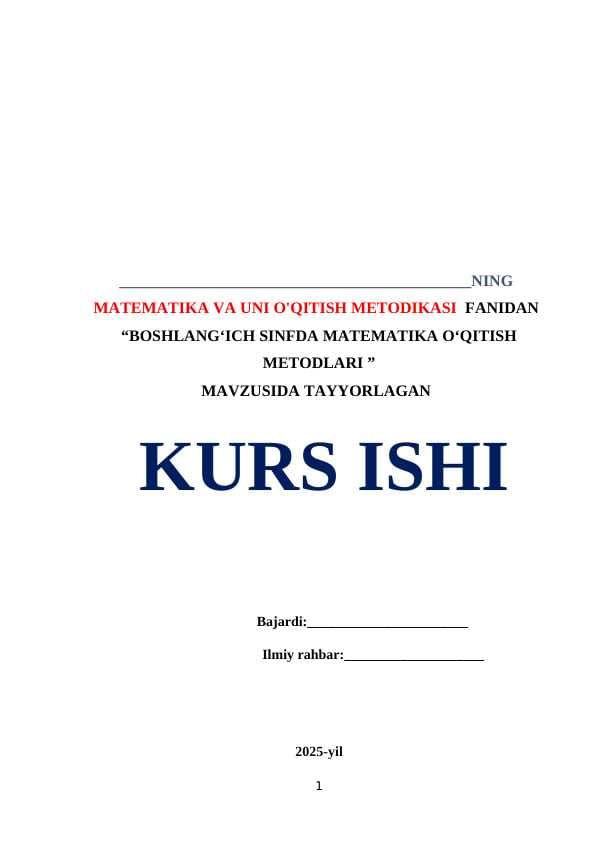 BOSHLANG‘ICH SINFDA MATEMATIKA O‘QITISH METODLARI