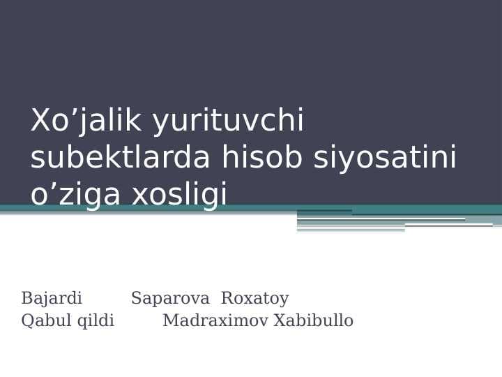 Xoʻjalik yurituvchi subʼektlarda hisob siyosati