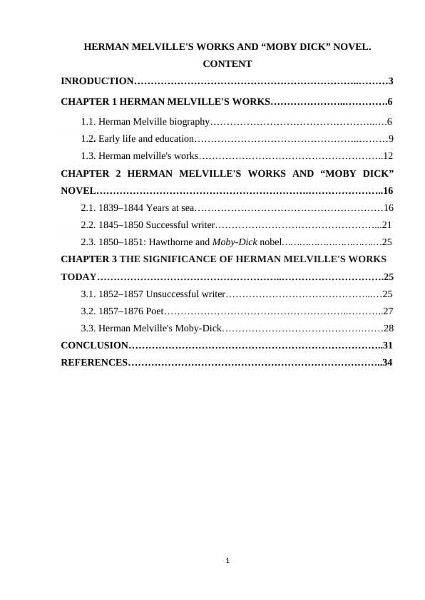 HERMAN MELVILLE'S WORKS AND “MOBY DICK” NOVEL.