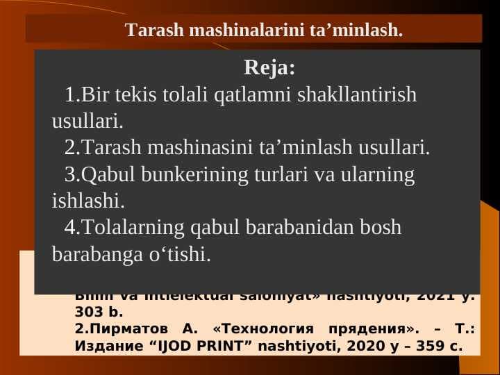 Tarash mashinalarini ta’minlash.