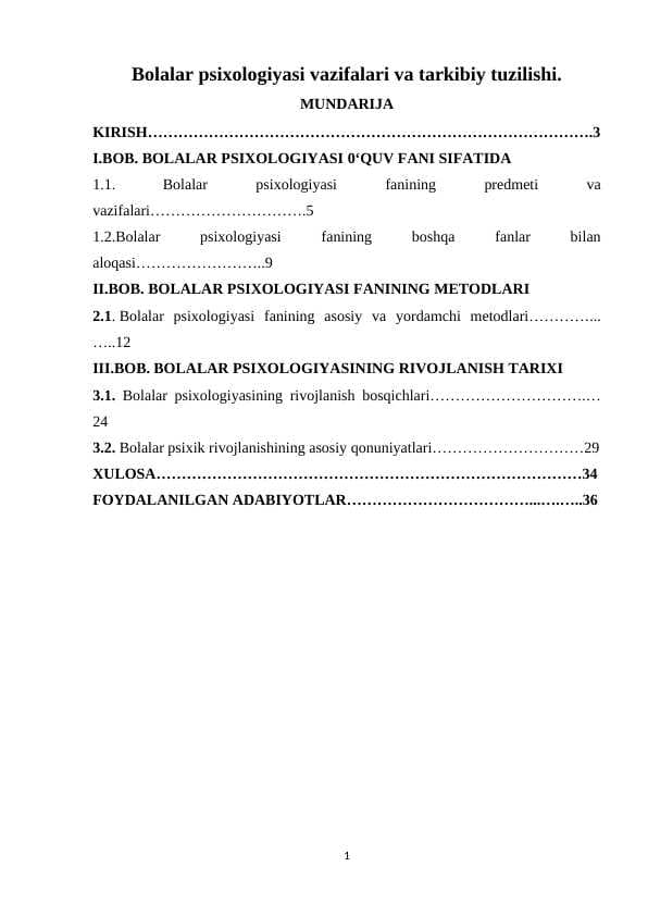 Bolalar psixologiyasi vazifalari va tarkibiy tuzilishi
