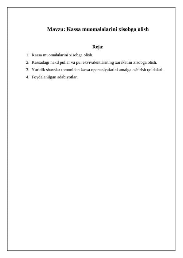 Kassa muomalalarini xisobga olish