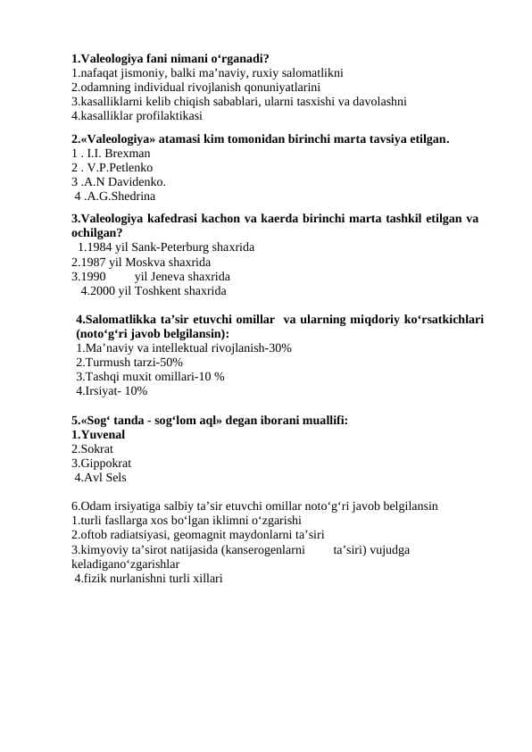 Valeologiya test