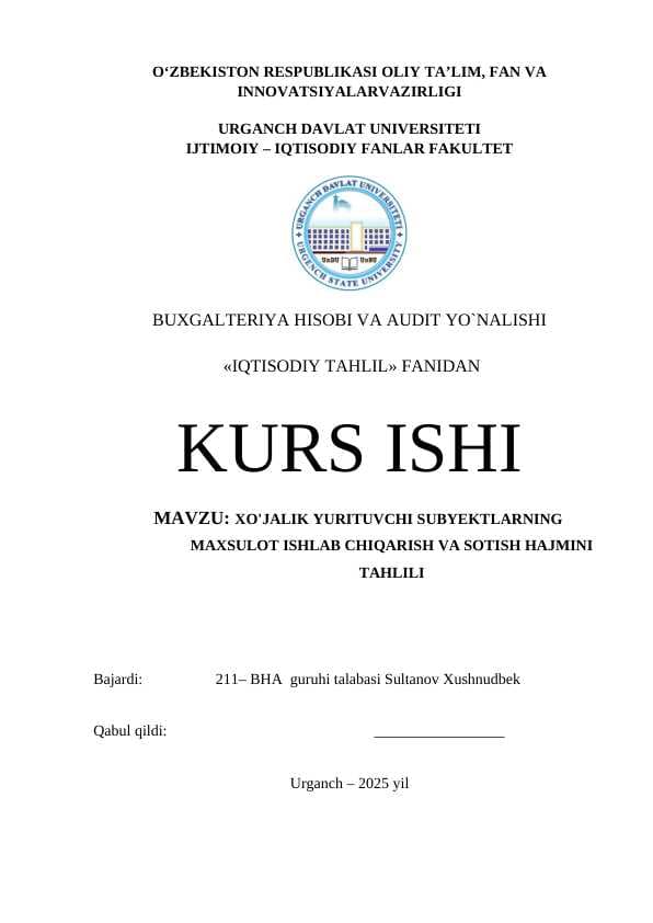 XO'JALIK YURITUVCHI SUBYEKTLARNING MAXSULOT ISHLAB CHIQARISH VA SOTISH HAJMINI TAHLILI